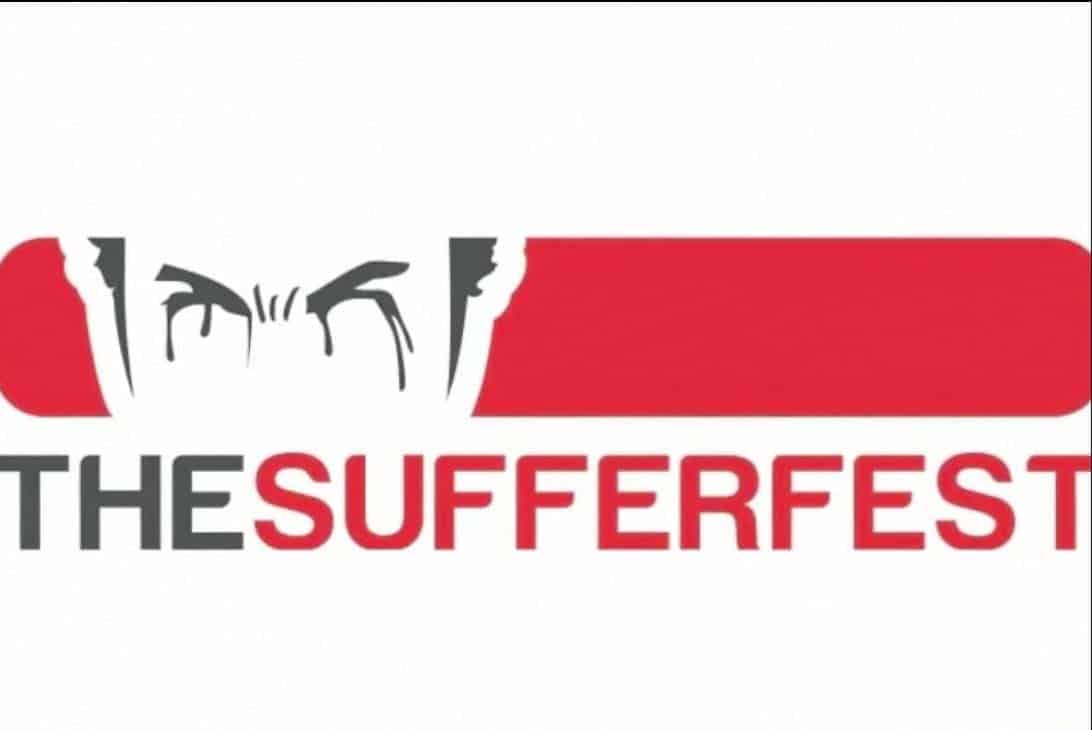 The Sufferfest logo in red and grey to help demonstrate the points of this Sufferfest vs Peloton post. 