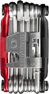 The Crankbrothers M19 multitool in red and black.